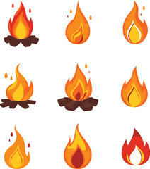 Burning Fire and Campfire Vector Set