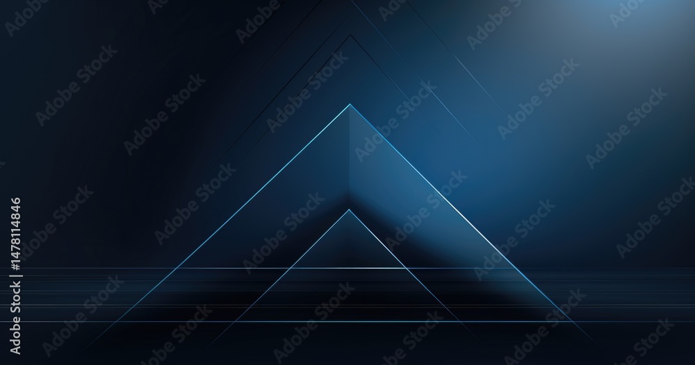Wall mural blue background with abstract geometric shapes and lines in dark blue color, forming an elegant tria