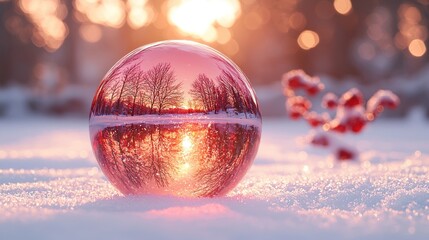 Crystal ball reflecting winter sunrise (1)