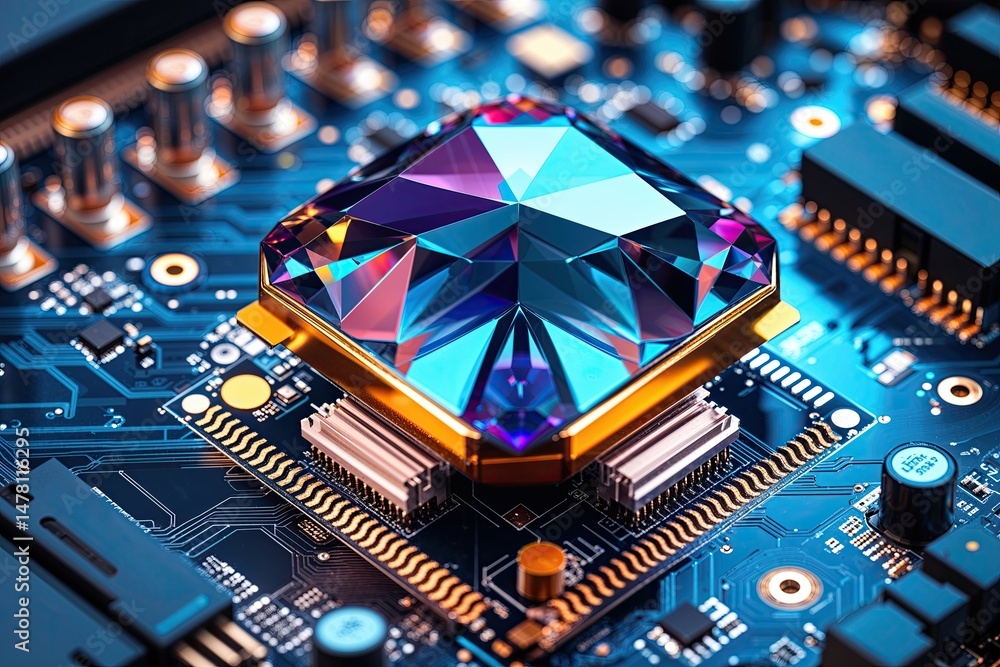 Poster diamond ripple token technology featuring advanced computer circuitry and high-tech boards