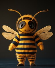 Fuzzy bee character, friendly and cute
