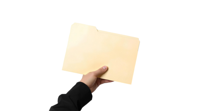 Photo of hand holding file folder, paper isolated on transparent background.png