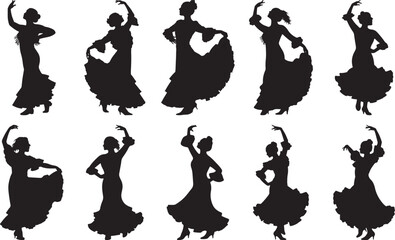 Elegant Flamenco Dancer Silhouettes A Collection of Twelve Poses for Design Projects