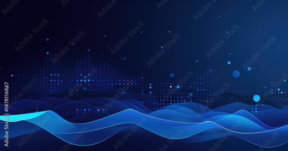 Wall mural blue background with circular lines, blue and white gradient color style, flat vector design. featur