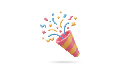 Festive party popper exploding with colorful confetti 3D render fun celebration image joyful party
