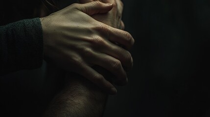 Touch conveys emotion in a dimly lit setting during a heartfelt moment of connection between two people