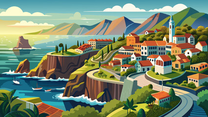 Panorama of Madeira island, Portuguese archipelag. Ponta de Sao Jorge on Atlantic ocean coast Very beautiful