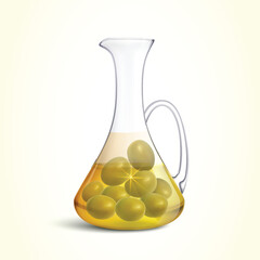 Olive oil decanter with olives inside