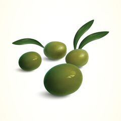Fresh Green Olives with Leaves, Green Olives with vector Background.