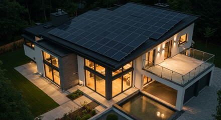 Modern home featuring solar panel energy system for eco friendly efficient living