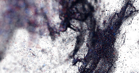 High-resolution abstract background image featuring a dynamic dispersion of particles in shades of blue, red, a