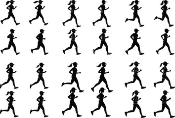 Silhouettes of people running in a seamless pattern