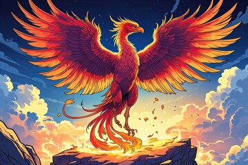 Obraz premium Mythical Phoenix Rising as a Symbol of Rebirth in Crypto Currency Illustration