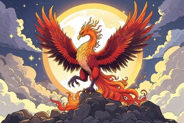 Fototapeta premium Phoenix Symbolizing Rebirth in Cryptocurrency Art Illustration