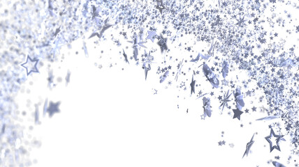 Sparkling silver stars falling on white. Perfect for celebration designs.