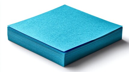 Fototapeta premium Stack of blue sticky notes on white background with soft shadows and realistic texture.