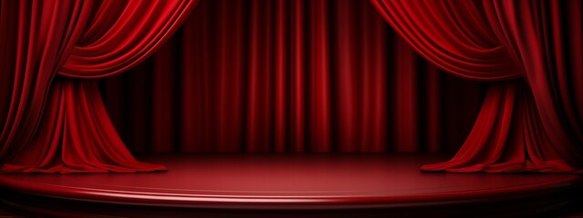 Fototapeta premium Classic red theater curtains with rich draped folds abstract background, Perfect for performance announcements and entertainment marketing