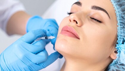 A medical professional administering a facial injection to a client, focusing on beauty enhancement and cosmetic care