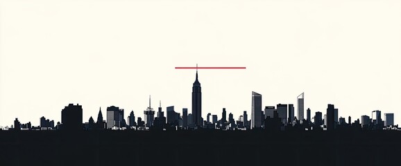 Obraz premium New York City Skyline Silhouette with Red Line Accent Above Empire State