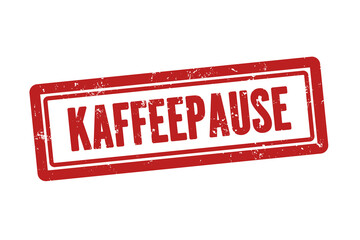Kaffeepause (Coffee break) - A red stamp, isolated on white background.