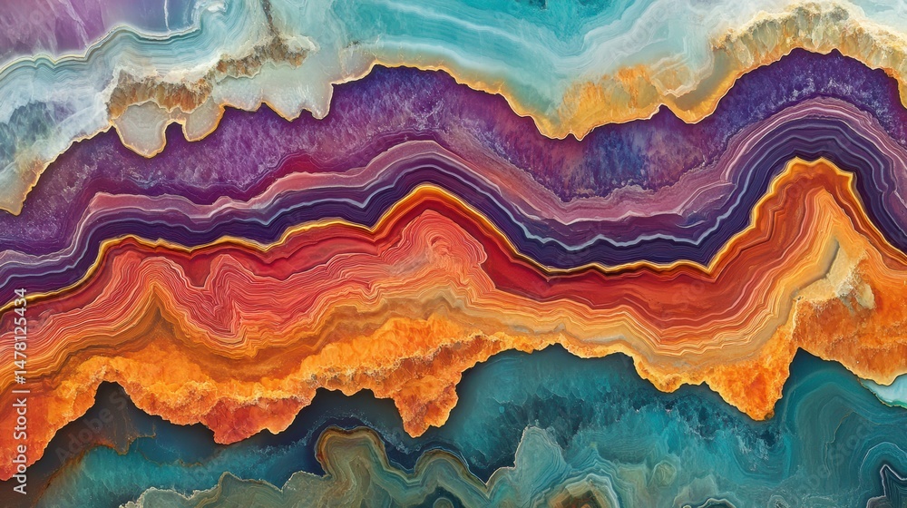 Aufkleber vibrant abstract agate gemstone texture with swirling colorful layers and lines.
