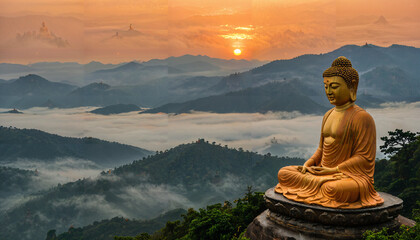Une statue de Bouddha dans un paysage naturel