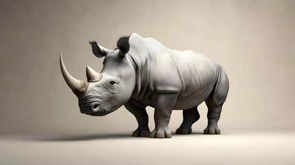 Fototapeta premium Powerful rhinoceros, standing in studio, light gray, detailed model