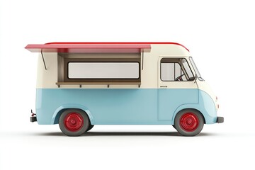 Obraz premium Blue and White Food Truck with Open Service Window
