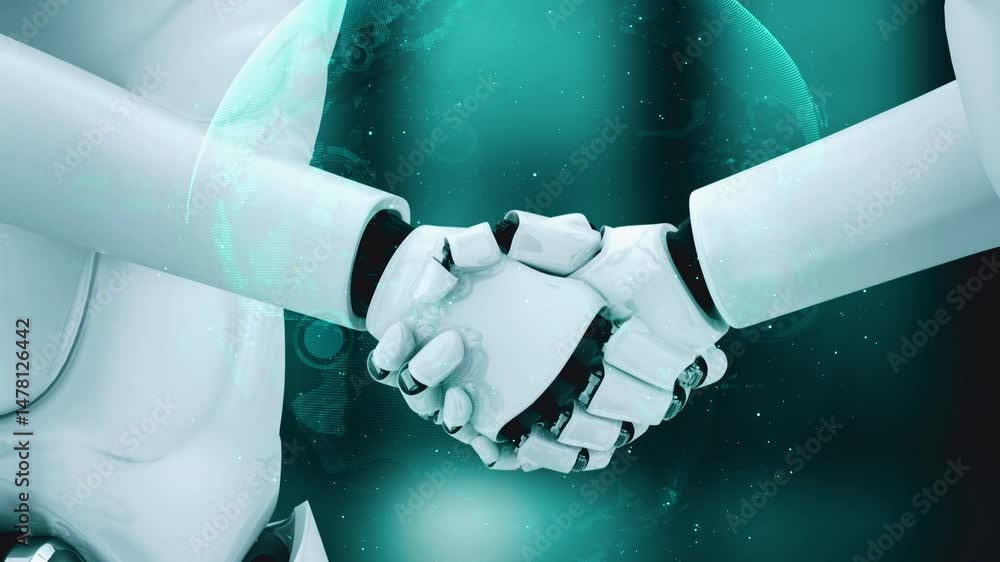 Poster futuristic robot artificial intelligence huminoid ai for industrial factory technology development a