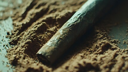 A serene interpretation of . a close-up of hashish being rolled into a joint, capturing the process and craftsmanship