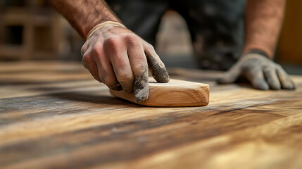 Carpenter Sanding a Wooden Surface