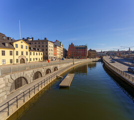 Historic street and canal along Södermalm in Stockholm