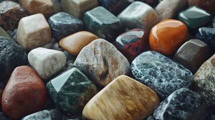 . A collection of various akik stones arranged aesthetically, highlighting their diversity