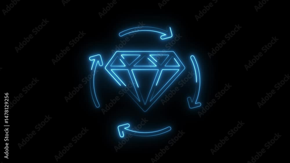 Poster rotating diamond glow loop animation with blue neon effect on black background