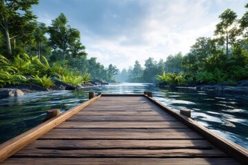 Fototapeta premium Wooden dock on a river nature landscape