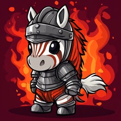 Digital Artwork of a Fiery Zebra Warrior: A Cute and Armored Character&rsquo; transforms into &lsquo;A Cute Armored Zebra is Depicted in the Digital Illustration Known as Fiery Zebra Warrior