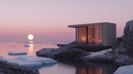 Escape to a Winter Wonderland at a Secluded Arctic Cabin at Sunset