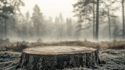 Solitary Stump in Misty Forest Represents a Monochromatic Study of Nature's Tranquility