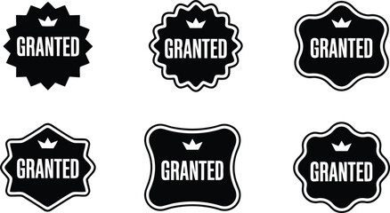 Black granted badges with different shapes showing approval and acceptance for designs