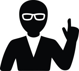 Businessman silhouette pointing upwards symbolizing idea innovation or achievement in a modern setting
