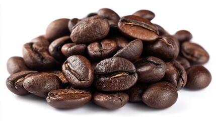 Obraz premium Freshly Roasted Coffee Beans Piled Together in a Rich Dark Color for Gourmet Coffee Lovers and Enthusiasts in a Natural and Inviting Setting