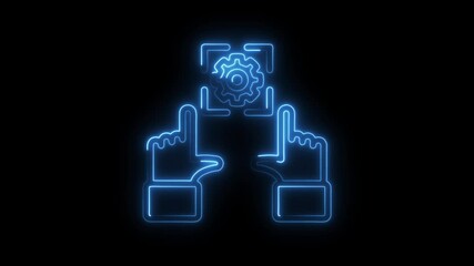 Neon hands adjusting a gear icon concept of technology and customization with glowing effect