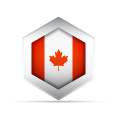 Canada Flag in Hexagon Shape – 3D-Style Vector Icon with Maple Leaf