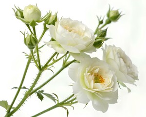 Fototapeta premium Close-Up of Beautiful White Flowers with Leaves on White Background
