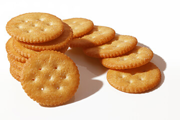 Close-up of Round Crackers on a white background