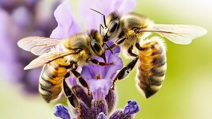 Honeybee on Purple Lavender Flower with Beautiful Colors and Details