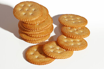 Close-up of Round Crackers on a white background