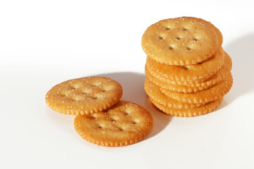 Close-up of Round Crackers on a white background