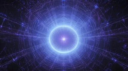 Obraz premium Abstract Tunnel In Cyberspace Showing Digital Network and Glowing 3d Pattern With Blue Aura