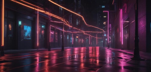Fototapeta premium Abstract neon light patterns radiate from street lamps, creating a dynamic urban nightscape , vibrant, pattern